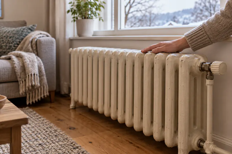 Gusseisen-Heizkörper, der mit einer Hochtemperatur-Wärmepumpe beheizt wird